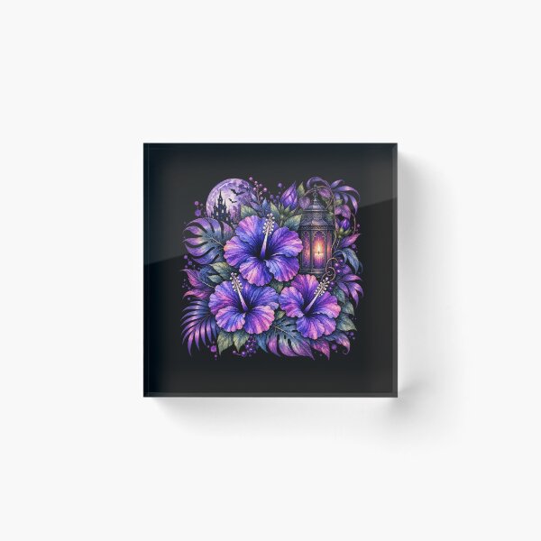 Item preview, Midnight Gothic Castle Moon Hibiscus Lantern with Bats designed and sold by IamNolmo.