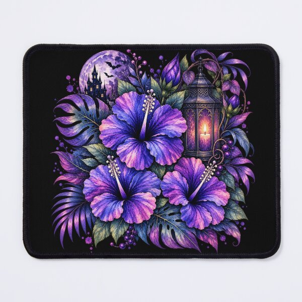 Item preview, Midnight Gothic Castle Moon Hibiscus Lantern with Bats designed and sold by IamNolmo.
