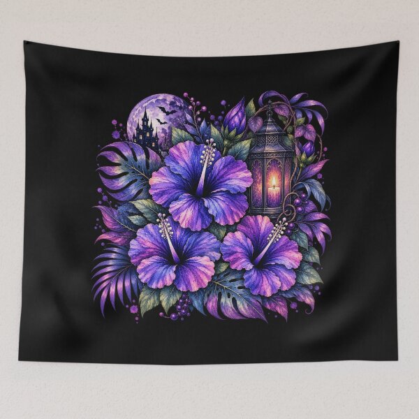 Item preview, Midnight Gothic Castle Moon Hibiscus Lantern with Bats designed and sold by IamNolmo.