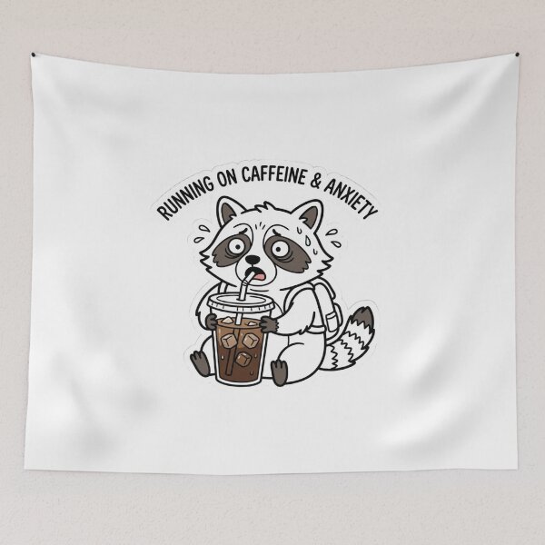 Artikelvorschau, Aufgedreht von Koffein und Angstzuständen – Waschbär, lustiges Eiskaffee-Meme-T-Shirt entworfen und verkauft von KreatoLab.