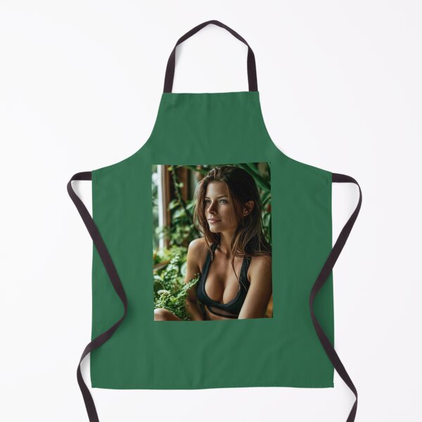Item preview, Freckled Brunette in Black Sports Bra Among Plants | Natural Pin-Up for Man Cave designed and sold by Synth Seduction.
