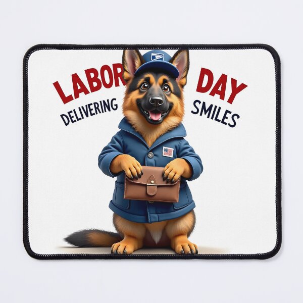 Item preview, LABOR DAY GERMAN SHEPHERD MAIL CARRIER DELIVERING SMILES ART designed and sold by PawsStudioAU.