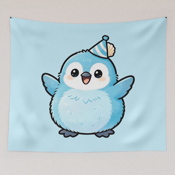 Item preview, Cute Blue Party Bird with Hat - Kawaii Celebration Character designed and sold by Outlet Raloel.