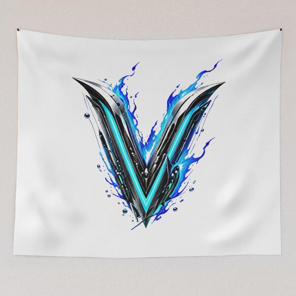 Item preview, AquaFlare Cipher The Teal Inferno Letter V designed and sold by BlissBlvdShop.
