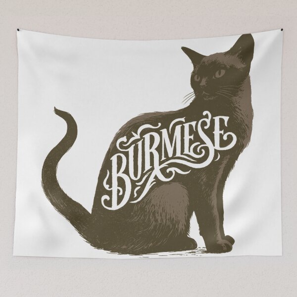 Artikelvorschau, Wortkunst mit burmesischer Katze | Typografisches Katzen-Silhouette-Design entworfen und verkauft von AyfuDesigns.