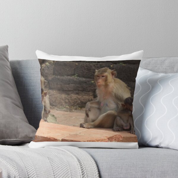 Item preview, A group of macaques and their babies near ancient ruins designed and sold by By Sanata Photography.