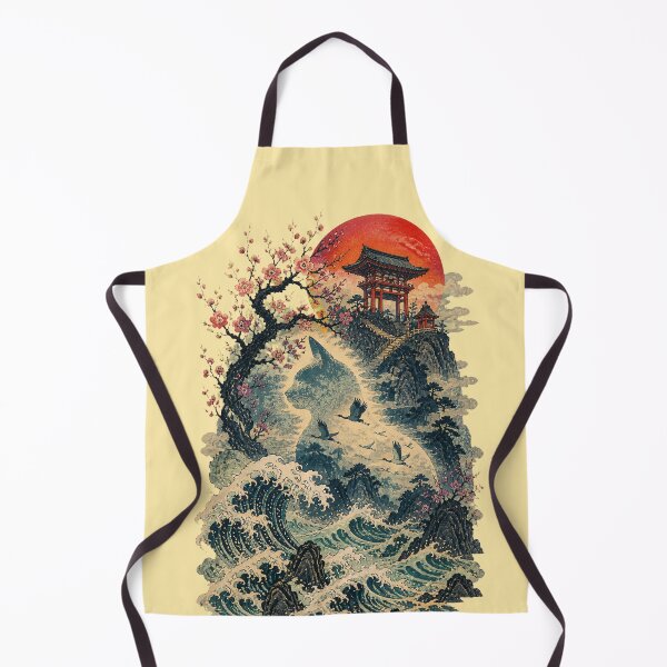 Item preview, Japanese Cat Wave Temple Vintage Ukiyo-e Cherry Blossom Art designed and sold by SVox.