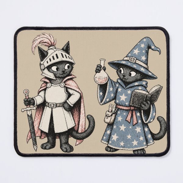 Item preview, Black Cat Knight and Wizard Vintage Fantasy designed and sold by ZOHRR.