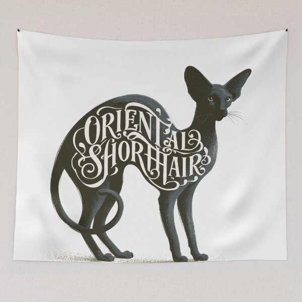 Item preview, Arte tipográfico de gato oriental de pelo corto | Diseño de silueta de gato tipográfico designed and sold by AyfuDesigns.