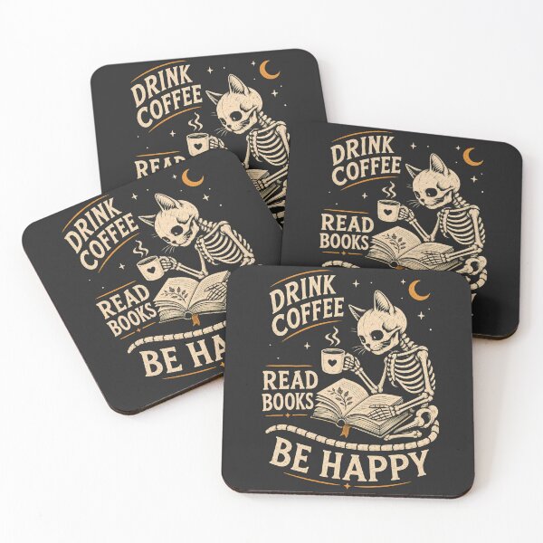 Item preview, Funny Skeleton Cat - Drink Coffee, Read Books, Be Happy designed and sold by legendaryskins.