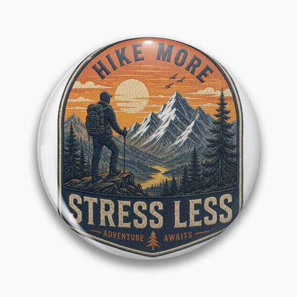 Item preview, Hike More Stress Less - Mountain Adventure Patch designed and sold by LOULOU SHOPPING.