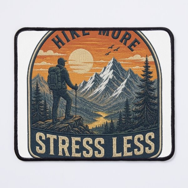 Item preview, Hike More Stress Less - Mountain Adventure Patch designed and sold by LOULOU SHOPPING.