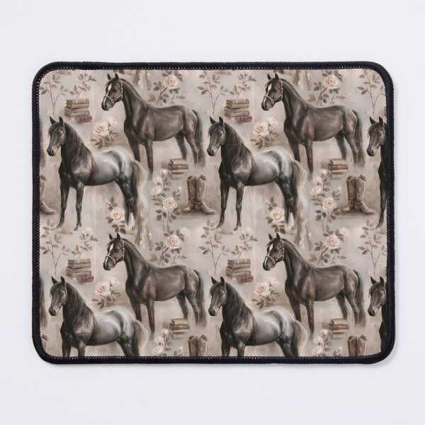Item preview, Black Horse Seamless Pattern | Equestrian Floral Western Print | Horse Boots & Books | Vintage Farmhouse Horse Design designed and sold by Artforhorse.