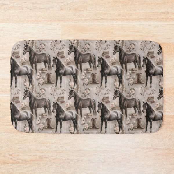 Item preview, Black Horse Seamless Pattern | Equestrian Floral Western Print | Horse Boots & Books | Vintage Farmhouse Horse Design designed and sold by Artforhorse.