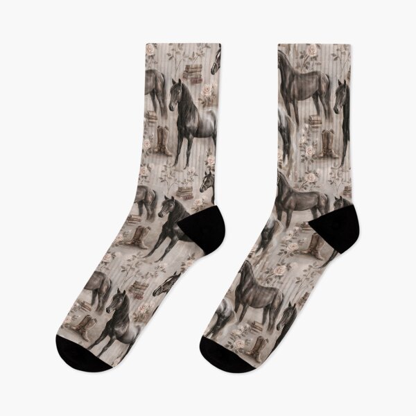 Item preview, Black Horse Seamless Pattern | Equestrian Floral Western Print | Horse Boots & Books | Vintage Farmhouse Horse Design designed and sold by Artforhorse.
