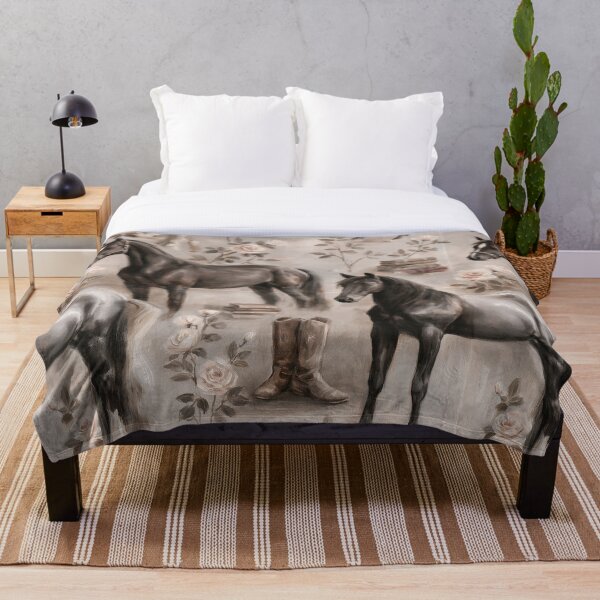 Item preview, Black Horse Seamless Pattern | Equestrian Floral Western Print | Horse Boots & Books | Vintage Farmhouse Horse Design designed and sold by Artforhorse.