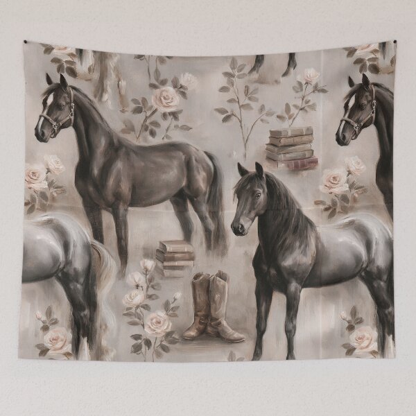 Item preview, Black Horse Seamless Pattern | Equestrian Floral Western Print | Horse Boots & Books | Vintage Farmhouse Horse Design designed and sold by Artforhorse.