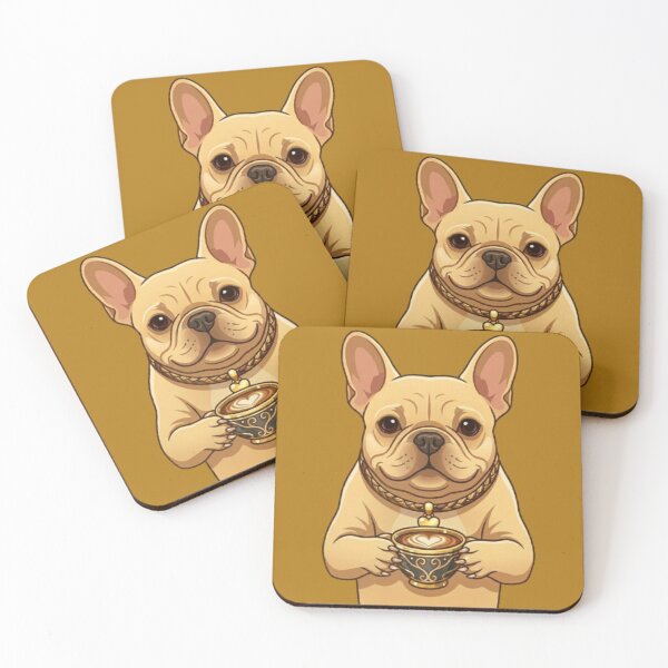Item preview, French Bulldog Drinking Coffee Art - Cute Frenchie with Coffee Cup designed and sold by Northern Glow Art.