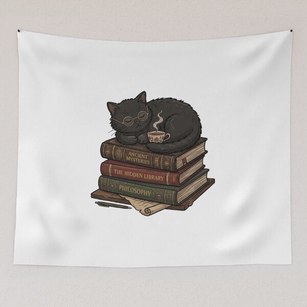 Item preview, Bookish Black Cat, Dark Academia Reader & Vintage Book Lover designed and sold by KreatoLab.