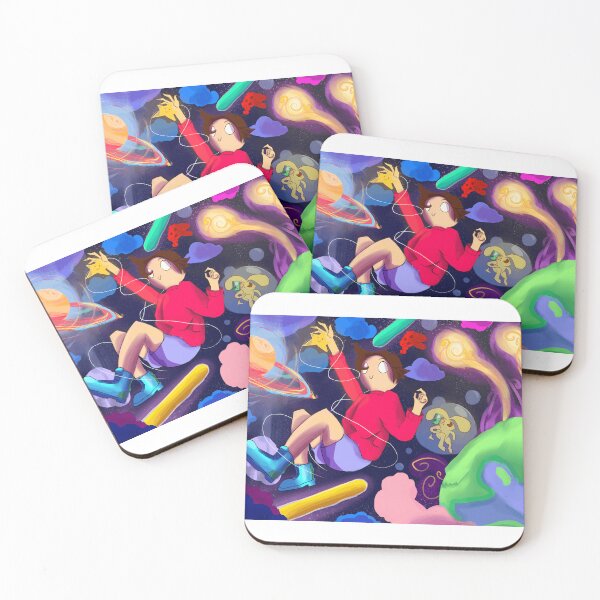 Item preview, Whimsical Space Adventure with Floating Girl and Cartoon Dog designed and sold by Catsi-Nook-Art.