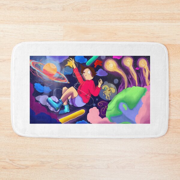 Item preview, Whimsical Space Adventure with Floating Girl and Cartoon Dog designed and sold by Catsi-Nook-Art.