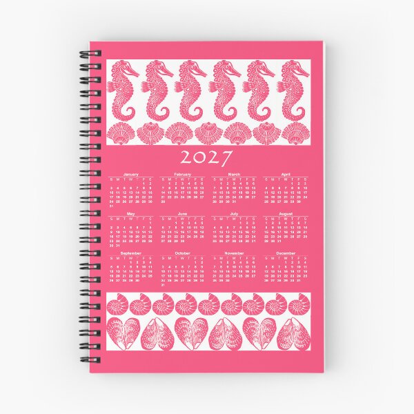 Item preview, 2027 Calendar bold and bright magenta pink seahorse and shells designed and sold by LisaLeQuelenec.