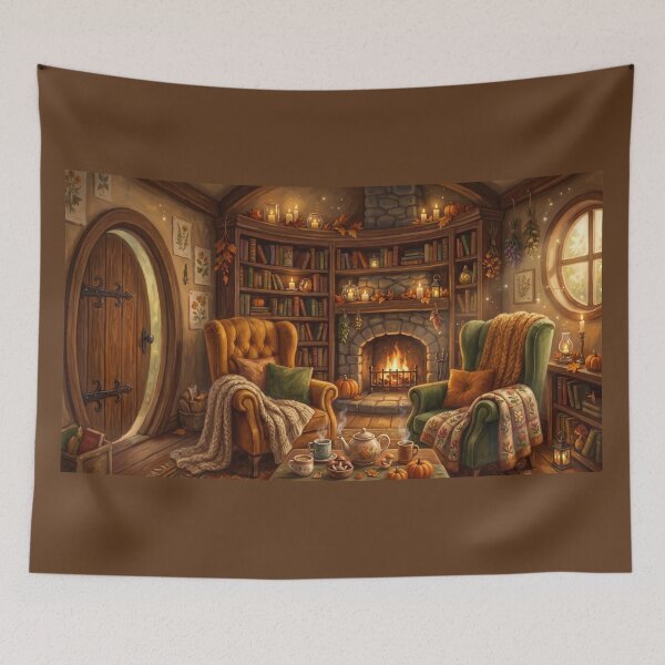 Item preview, Hobbit Reading Cottage | Cozy Fantasy Book Lover Cottage Art designed and sold by SebastianSpace.