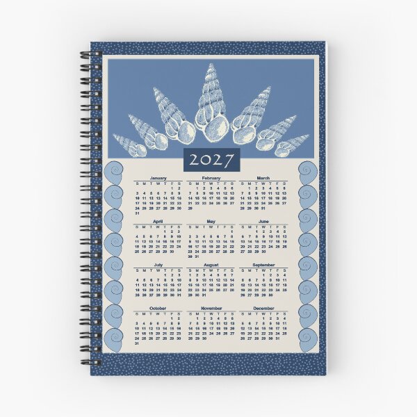 Item preview, 2027 Calendar navy & blue and white seashells designed and sold by LisaLeQuelenec.