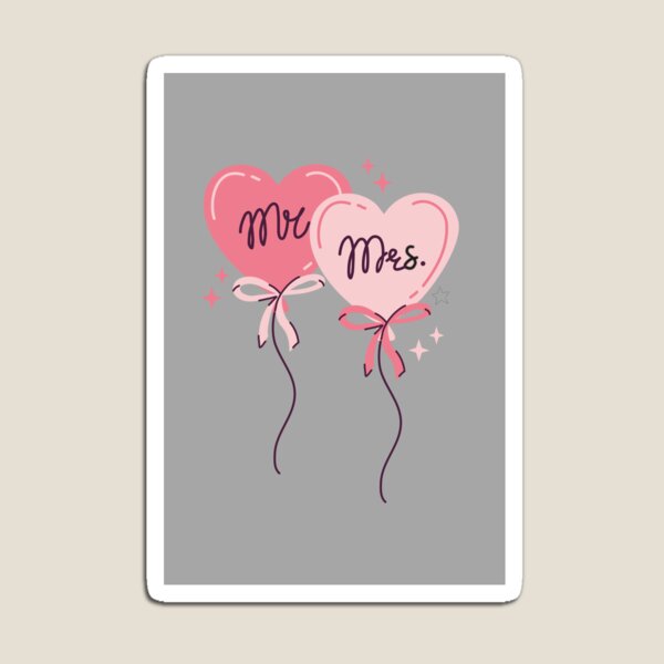 Item preview, Minimalist Mr. & Mrs. Wedding Poster | Pink Heart Balloons on Grey Art Print designed and sold by ArtbyAfroditi.