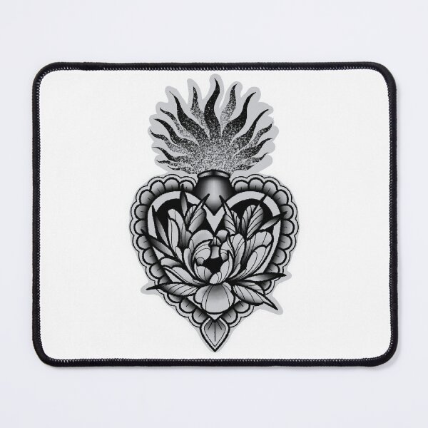 Item preview, Sacred Heart Floral Blackwork Tattoo Art designed and sold by StevieRaeStudio.