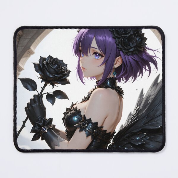 Item preview, Gothic Purple-Haired Dark Angel Holding a Black Rose designed and sold by Killington.