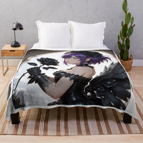 Item preview, Gothic Purple-Haired Dark Angel Holding a Black Rose designed and sold by Killington.