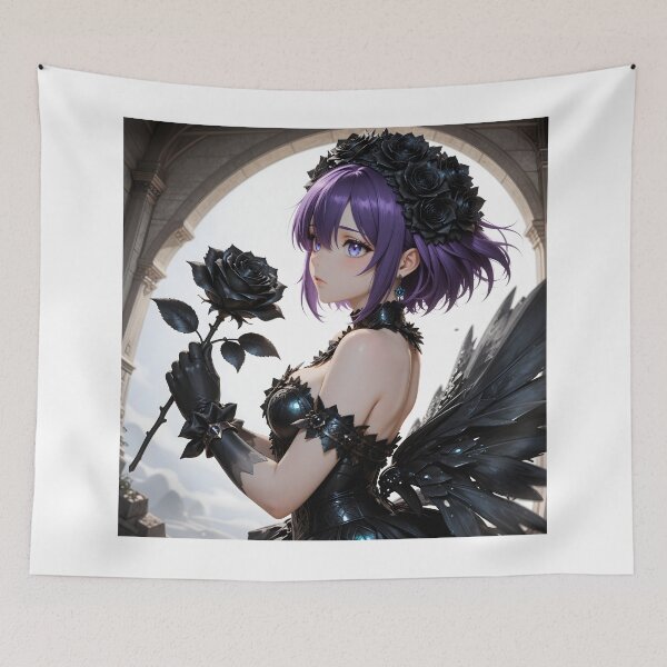 Item preview, Gothic Purple-Haired Dark Angel Holding a Black Rose designed and sold by Killington.