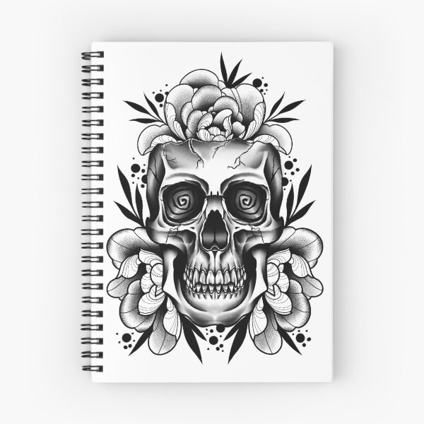 Item preview, Floral Skull Blackwork Tattoo Art designed and sold by StevieRaeStudio.