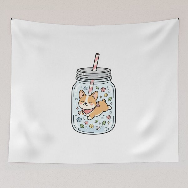 Item preview, Kawaii Corgi in a Jar Sticker, Cute Pocket Pet & Mason Jar Floral Vinyl Decal designed and sold by KreatoLab.