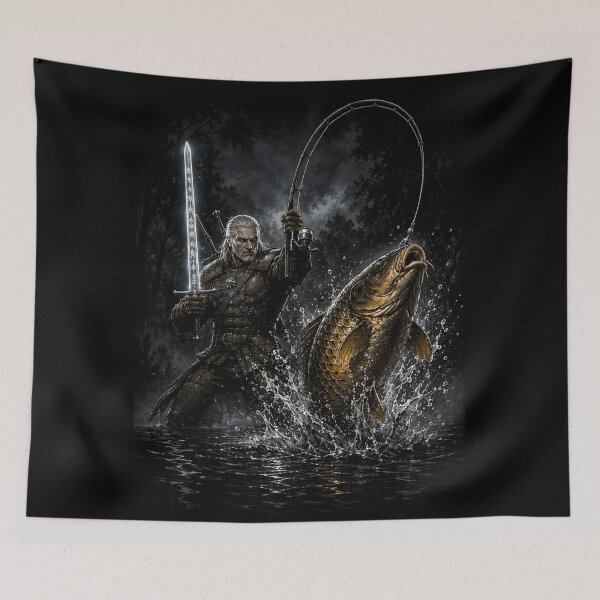 Item preview, Monster Hunter Wild Carp Hunt - Funny Fantasy Fishing Art designed and sold by GeekAnglerStore.