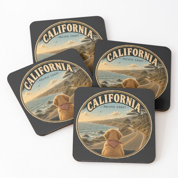 Item preview, Golden Retriever California Pacific Coast Vintage Travel designed and sold by FireWildChild.