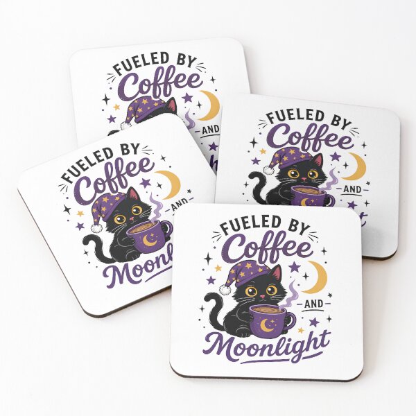 Item preview, Fueled by Coffee and Moonlight – Cute Black Cat Coffee Halloween Design designed and sold by SVALANART.