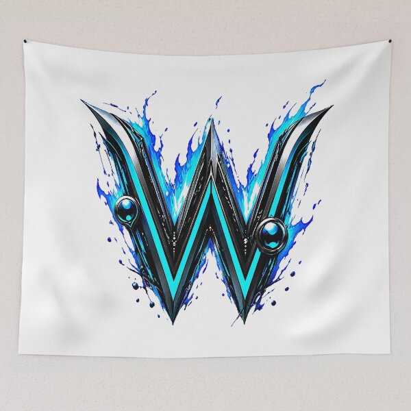 Item preview, AquaFlare Cipher The Teal Inferno Letter W designed and sold by BlissBlvdShop.