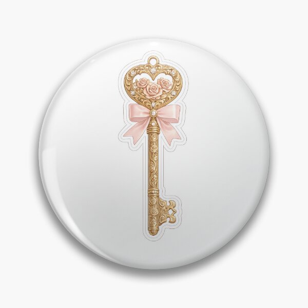 Item preview, Antique Gold Key Sticker | Pink Bow & Rose Coquette Aesthetic | Vintage Feminine Sticker designed and sold by PawsAndpetalstudio.
