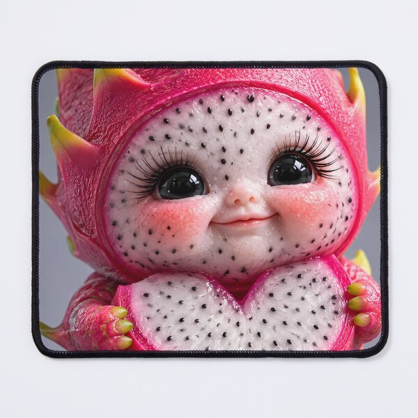 Item preview, Cute Dragon Fruit Baby Character Holding Heart Sliced Pitaya Fruit 3D Digital Art designed and sold by Dreamy Armine Art.