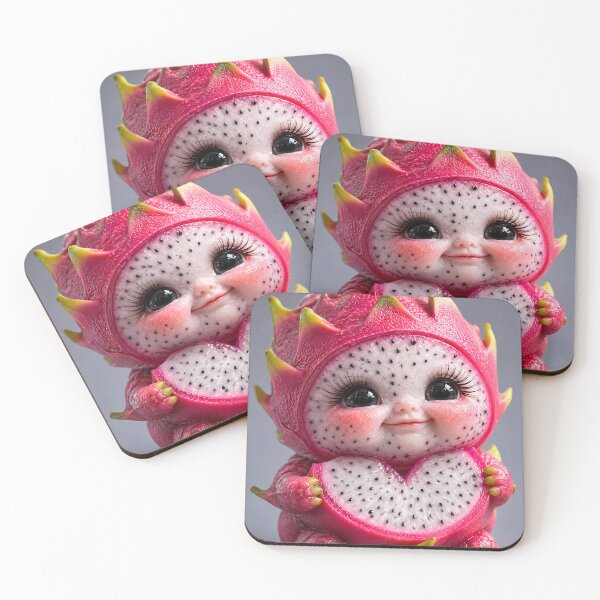 Item preview, Cute Dragon Fruit Baby Character Holding Heart Sliced Pitaya Fruit 3D Digital Art designed and sold by Dreamy Armine Art.