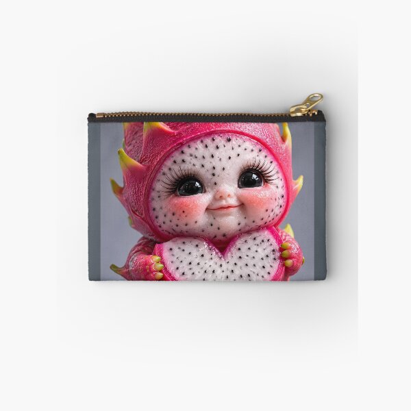 Item preview, Cute Dragon Fruit Baby Character Holding Heart Sliced Pitaya Fruit 3D Digital Art designed and sold by Dreamy Armine Art.
