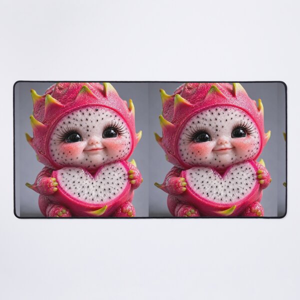 Item preview, Cute Dragon Fruit Baby Character Holding Heart Sliced Pitaya Fruit 3D Digital Art designed and sold by Dreamy Armine Art.