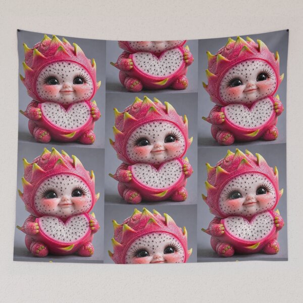 Item preview, Cute Dragon Fruit Baby Character Holding Heart Sliced Pitaya Fruit 3D Digital Art designed and sold by Dreamy Armine Art.
