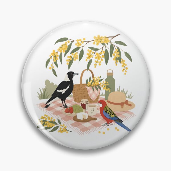 Item preview, Australian Spring Picnic Magpie and Rosella Birds with Wattle Flowers designed and sold by Yellowriversss.