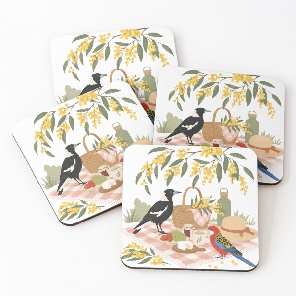 Item preview, Australian Spring Picnic Magpie and Rosella Birds with Wattle Flowers designed and sold by Yellowriversss.