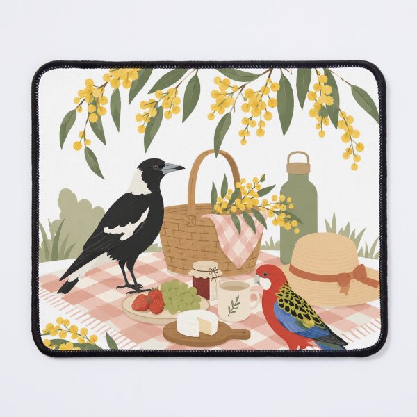 Item preview, Australian Spring Picnic Magpie and Rosella Birds with Wattle Flowers designed and sold by Yellowriversss.