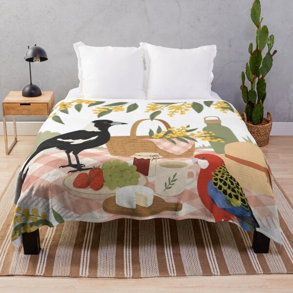 Item preview, Australian Spring Picnic Magpie and Rosella Birds with Wattle Flowers designed and sold by Yellowriversss.