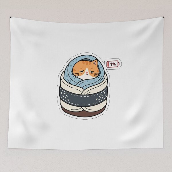 Item preview, Social Battery 1% Cat Sushi Roll Sticker, Funny Introvert & Bed Rotting Kitty Decal designed and sold by KreatoLab.